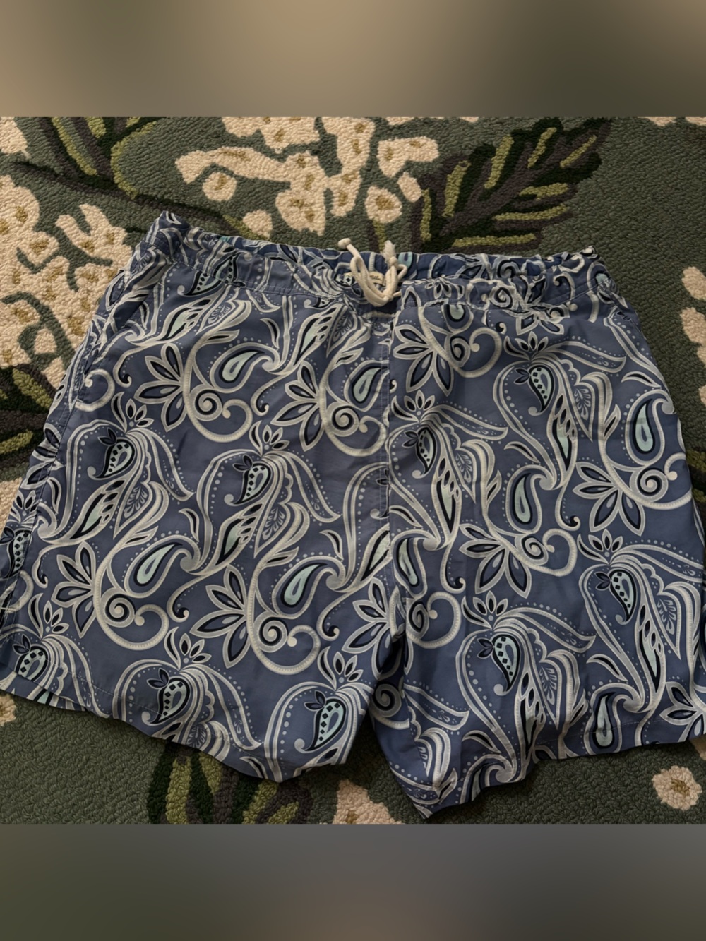 Peter Millar Navy and Light Blue Paisley Swim Trunks